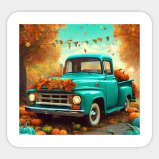 Cute Aqua Blue Vintage Little Pickup Truck Happy Fall Y'All Sticker